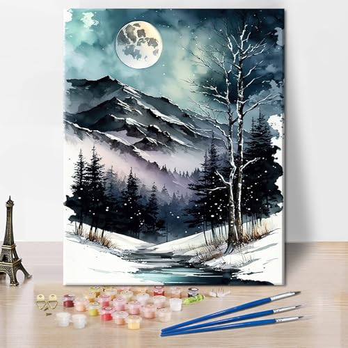 TISHIRON DIY Malen Nach Zahlen für Erwachsene Winterlandschaft in Aquarell, Erwachsenen Malen Nach Zahlen Set, Mond, Berge und Bäume, Ölmalerei Kunsthandwerk für Zuhause, 40x50 cm TISHIRON DIY Malen Nach Zahlen für Erwachsene Winterlandschaft in Aquarell, Erwachsenen Malen Nach Zahlen Set, Mond, Berge und Bäume, Ölmalerei Kunsthandwerk für Zuhause, 40x50 cm von TISHIRON