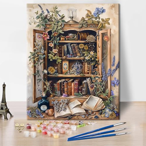 TISHIRON DIY Malen nach Zahlen Bausatz Erwachsene Bücherregal, Acryl Malen nach Zahlen Bausatz auf Leinwand Botanisch, Ölmalerei nach Zahlen für Erwachsene Blume, Kunsthandwerk 40 x 50 cm(rahmenlos) TISHIRON DIY Malen nach Zahlen Bausatz Erwachsene Bücherregal, Acryl Malen nach Zahlen Bausatz auf Leinwand Botanisch, Ölmalerei nach Zahlen für Erwachsene Blume, Kunsthandwerk 40 x 50 cm(rahmenlos) von TISHIRON