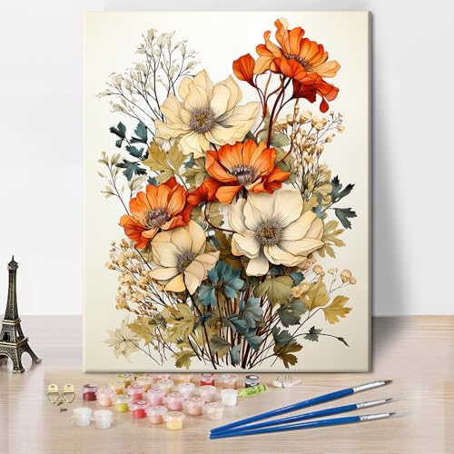 TISHIRON DIY Malen nach Zahlen Blumen Malen nach Zahlen für Erwachsene und Kinder mit Pinseln Blumenstrauß Acrylmalerei nach Zahlen Kits auf Leinwand Kunsthandwerk 40X50 cm(Rahmenlos) von TISHIRON