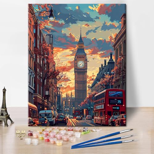 TISHIRON DIY Malen nach Zahlen Erwachsene Big Ben Erwachsene Malen nach Zahlen Kits auf Leinwand London Stadtbild Malen nach Zahlen Kunsthandwerk Geschenk für Home Wall Deco 40X50 cm(Rahmenlos) von TISHIRON