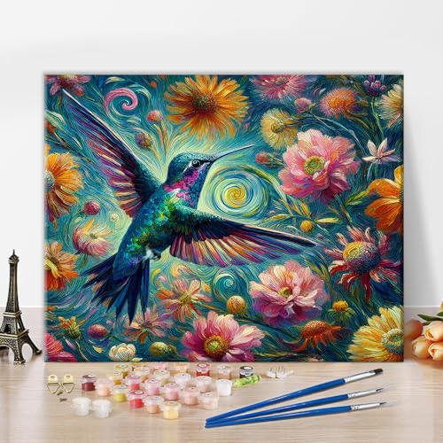 TISHIRON DIY Malen nach Zahlen Erwachsene Kolibri, Ölmalerei nach Zahlen Tiere, Malen nach Zahlen Kits auf Leinwand Blumen Fantasie, Acrylmalerei Kunsthandwerk 40 x 50 cm(rahmenlos) von TISHIRON