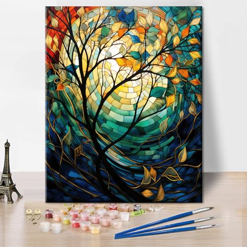 TISHIRON DIY Malen nach Zahlen Erwachsene Lebensbaum Erwachsene Malen nach Zahlen Kits auf Leinwand Zusammenfassung Malen nach Zahlen Kunsthandwerk Geschenk für Home Wall Deco 40 x 50 cm(rahmenlos) von TISHIRON