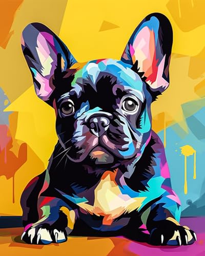 TISHIRON DIY Malen nach Zahlen Französische Bulldogge Malen nach Zahlen für Erwachsene Welpen Malen nach Zahlen für Kinder auf Leinwand Malen nach Zahlen Kit für Erwachsene Anfänger 16x20 Zoll von TISHIRON