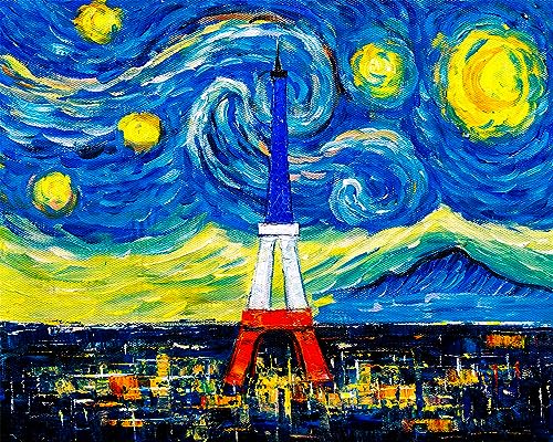 TISHIRON DIY Malen nach Zahlen Kits Stadt Skyline von Paris Malerei für Kinder Zusammenfassung Sternenhimmel Malen nach Zahlen Leinwand Kunst für Wohnkultur - 16" x 20" von TISHIRON