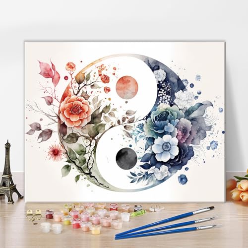 TISHIRON DIY Malen nach Zahlen für Erwachsene Abstraktes Blumen Yin Yang Symbol Malen nach Zahlen für Anfänger, Aquarellmeditationsölmalerei für die Wanddekoration zu Hause 16x20 Zoll TISHIRON DIY Malen nach Zahlen für Erwachsene Abstraktes Blumen Yin Yang Symbol Malen nach Zahlen für Anfänger, Aquarellmeditationsölmalerei für die Wanddekoration zu Hause 16x20 Zoll von TISHIRON