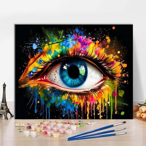 TISHIRON DIY Malen nach Zahlen für Erwachsene Bunte Augenmalerei Erwachsenen Malen nach Zahlen Kits auf Leinwand Farbspritzer Malen nach Zahlen Kit Abstrakte Kunsthandwerke von TISHIRON