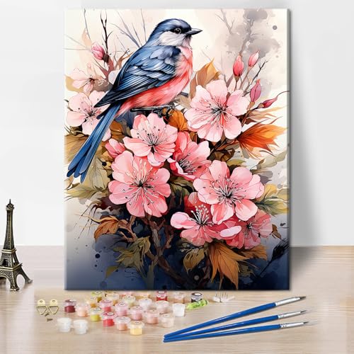 TISHIRON DIY Malen nach Zahlen für Erwachsene Bunte florale Kunst mit Vögeln Erwachsene Malen nach Zahlen Kits Blumen und Tiere Ölgemälde Handmalerei Malsets Kunsthandwerk für Zuhause von TISHIRON
