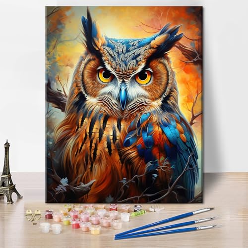 TISHIRON DIY Malen nach Zahlen für Erwachsene Kunst Eule Erwachsene Malen nach Zahlen Kits Schöne Eule im Wald Bunte Fantasy Kunst Ölhandgemaltes Malset Kunsthandwerk für Zuhause 16x20 Zoll von TISHIRON