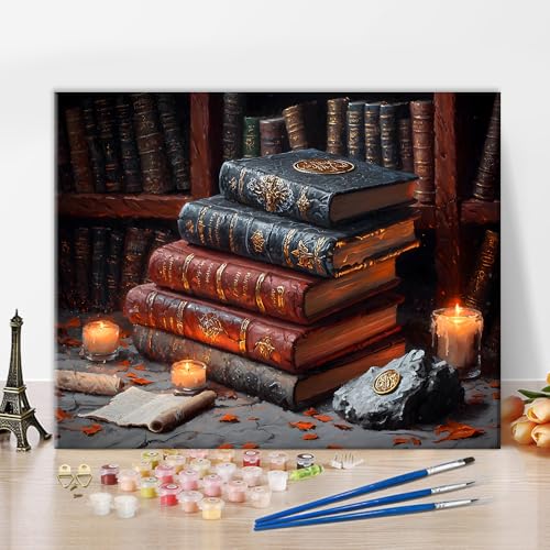 TISHIRON DIY Malen nach Zahlen für Erwachsene Malerei Mystische Zauberer Bibliothek Erwachsenen Malen nach Zahlen Kits Buch der Magie Kunst Öl Handmalerei Mal Kits Kunsthandwerk für Zuhause von TISHIRON
