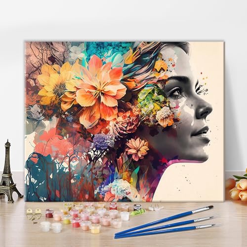 TISHIRON DIY Ölmalerei Kit, bunte Frau Profil und Blumen malen nach Zahlen für Erwachsene, schöne Frau malen nach Zahlen mit Pinseln und Pigment für Wanddekoration, 40x50 CM, rahmenlos TISHIRON DIY Ölmalerei Kit, bunte Frau Profil und Blumen malen nach Zahlen für Erwachsene, schöne Frau malen nach Zahlen mit Pinseln und Pigment für Wanddekoration, 40x50 CM, rahmenlos von TISHIRON