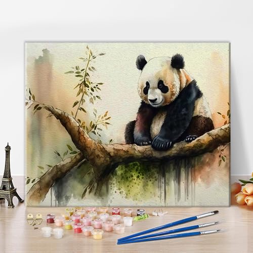 TISHIRON DIY Tiere Malen nach Zahlen Kits Acrylmalerei, Aquarell Panda Malen nach Zahlen für Erwachsene Anfänger, ohne Rahmen Kunsthandwerk Leinwand Geschenke Dekor 40 x 50 cm von TISHIRON