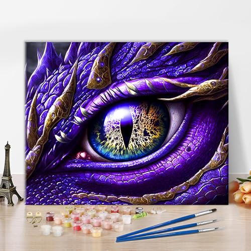 TISHIRON Dinosaurier Auge Malen nach Zahlen für Erwachsene Anfänger, Drachen-Augen Abstrakt Lila Schuppen in der Nähe - Wanddekoration für Heimwanddekoration 40 X 50cm TISHIRON Dinosaurier Auge Malen nach Zahlen für Erwachsene Anfänger, Drachen-Augen Abstrakt Lila Schuppen in der Nähe - Wanddekoration für Heimwanddekoration 40 X 50cm von TISHIRON