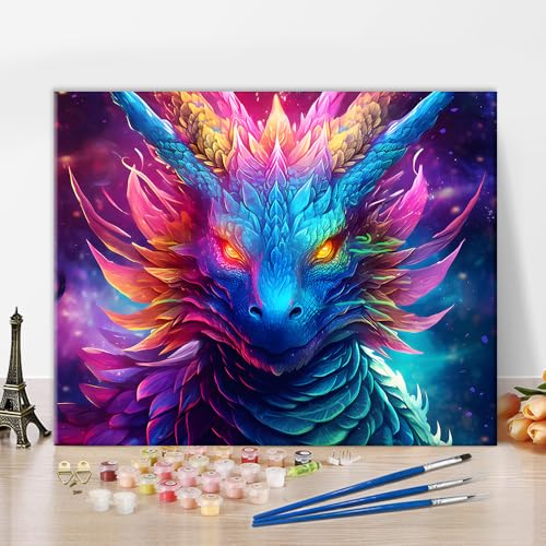 TISHIRON Drachen Malen nach Zahlen Erwachsene, DIY Malen nach Zahlen mit Pinseln Tiere, Acryl Malen nach Zahlen Kits auf Leinwand, Bunte Malen nach Zahlen Kunsthandwerk 40 x 50 cm(rahmenlos) von TISHIRON
