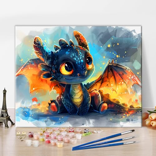 TISHIRON Drachenjunges Malen nach Zahlen - Fantasy-Baby-Drache, 40x50 cm Kunst auf Leinwand (rahmenlos), DIY Dekoration für Wohnzimmer & Büro von TISHIRON