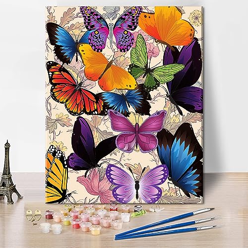 TISHIRON Erwachsene Malen Nach Zahlen, Schöner schmetterling Malen Nach Zahlen Kits On Canvas, Von DIY Farbig Schmetterling zur Acrylfarbe, 16 x20 Zoll Keine Flammen Erwachsene Malen Nach Zahlen von TISHIRON