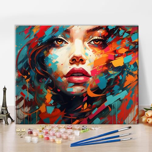 TISHIRON Farbe nach Zahlen Buntes Mädchen, abstrakte Farbe nach Zahlen für Erwachsene Anfänger mit Malpinsel und Acrylpigment, Erwachsene Farbe nach Zahlen Kits für Erwachsene 16x20 inch (Rahmenlos) TISHIRON Farbe nach Zahlen Buntes Mädchen, abstrakte Farbe nach Zahlen für Erwachsene Anfänger mit Malpinsel und Acrylpigment, Erwachsene Farbe nach Zahlen Kits für Erwachsene 16x20 inch (Rahmenlos) von TISHIRON