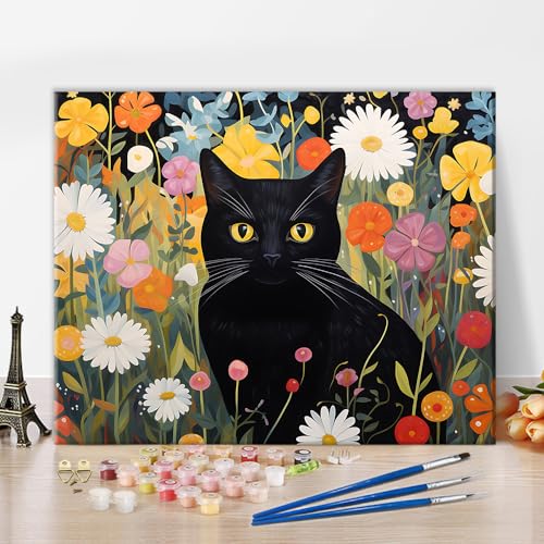 TISHIRON Farbe nach Zahlen Schwarze Katze, Farbe nach Zahl für Erwachsene, Anfänger Leinwand, Tier Floral Ölgemälde Kits, perfekt für Studenten Schlafsaal Lernraum Wanddekoration 16x20inch TISHIRON Farbe nach Zahlen Schwarze Katze, Farbe nach Zahl für Erwachsene, Anfänger Leinwand, Tier Floral Ölgemälde Kits, perfekt für Studenten Schlafsaal Lernraum Wanddekoration 16x20inch von TISHIRON