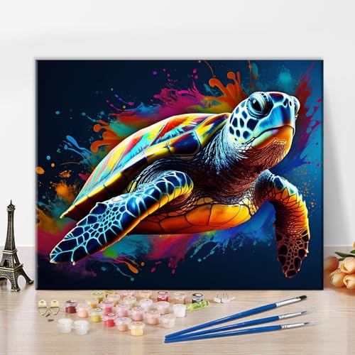 TISHIRON Farbschildkröten Malen nach Zahlen für Anfänger Erwachsene Aquarelle Schildkröten Digitale Pigmente DIY Ölgemälde Kit mit Pinseln für Wohnkultur Liebesgeschenk - 16" x 20" von TISHIRON