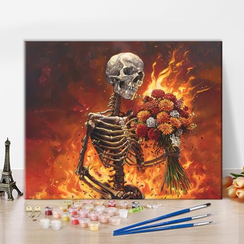 TISHIRON Flammender Schädel Malen nach Zahlen für Erwachsene Skelett Holding Flowers DIY Erwachsene Malen nach Zahlen Kits auf Leinwand Acrylfarben Zeichnen Malwerkzeug 16x20 Zoll TISHIRON Flammender Schädel Malen nach Zahlen für Erwachsene Skelett Holding Flowers DIY Erwachsene Malen nach Zahlen Kits auf Leinwand Acrylfarben Zeichnen Malwerkzeug 16x20 Zoll von TISHIRON
