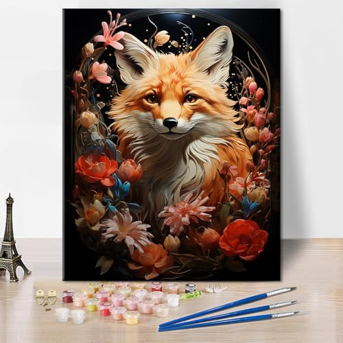 TISHIRON Fuchs mit Blumen Farb Nummer Set für Erwachsene Anfänger Wildtier Tiere Ölmalerei Farbtafel Sets Leinwand Kunstwerk für Wanddekoration Rahmenlos 40x50 cm TISHIRON Fuchs mit Blumen Farb Nummer Set für Erwachsene Anfänger Wildtier Tiere Ölmalerei Farbtafel Sets Leinwand Kunstwerk für Wanddekoration Rahmenlos 40x50 cm von TISHIRON