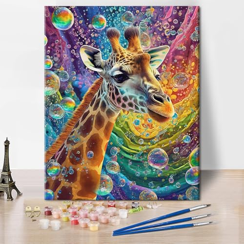 TISHIRON Giraffe Malen nach Zahlen für Erwachsene Anfänger, Buntes Ölgemälde als Geschenk für die Wand, DIY Malen nach Zahlen für Erwachsene auf Leinwand Tiermotiv 40 x 50 cm(rahmenlose) von TISHIRON