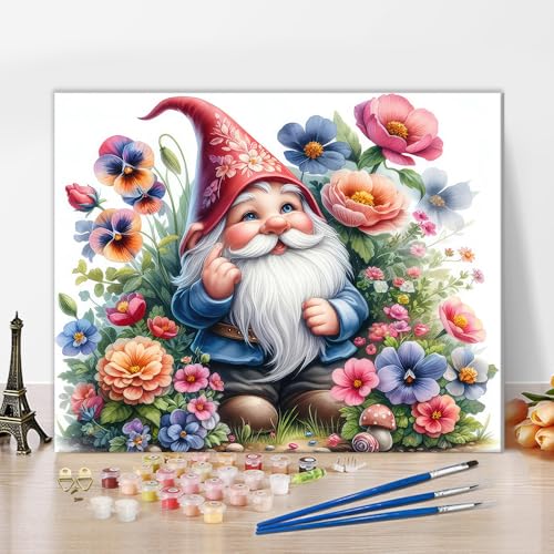 TISHIRON Gnome Malen nach Zahlen Gartenzwerg mit Blumen Malen nach Zahlen Kit für Erwachsene, digitale Malerei mit Pinseln und Pigment für Haus Wanddekoration, 40x50 CM TISHIRON Gnome Malen nach Zahlen Gartenzwerg mit Blumen Malen nach Zahlen Kit für Erwachsene, digitale Malerei mit Pinseln und Pigment für Haus Wanddekoration, 40x50 CM von TISHIRON
