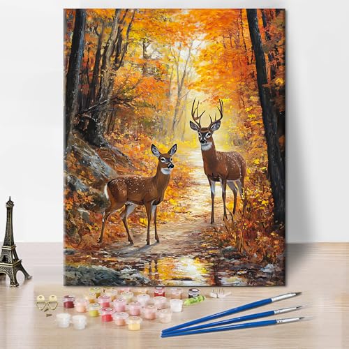 TISHIRON Hirsch Malen nach Zahlen für Erwachsene,Waldhirsch DIY Ölgemälde Set, Gelbe Blätter Malen nach Zahlen auf Leinwand mit Pinseln und Acrylpigment für Wanddekoration Hause 40 x 50 cm TISHIRON Hirsch Malen nach Zahlen für Erwachsene,Waldhirsch DIY Ölgemälde Set, Gelbe Blätter Malen nach Zahlen auf Leinwand mit Pinseln und Acrylpigment für Wanddekoration Hause 40 x 50 cm von TISHIRON