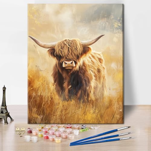 TISHIRON Hochlandkuh Malen nach Zahlen für Erwachsene, DIY Adult Paint by Number Kits auf Leinwand Tier, Acryl Ölgemälde für Zuhause Wanddekoration 40 x 50 cm(rahmenlose) von TISHIRON