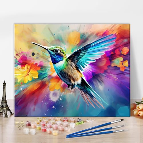 TISHIRON Hummingbird DIY Malen nach Zahlen Kit für Erwachsene bunte Malen nach Zahlen Kolibri im Flug Malen nach Zahlen Kit Acrylmalerei Ölmalerei Kunsthandwerk 16"x20" (rahmenlos) von TISHIRON