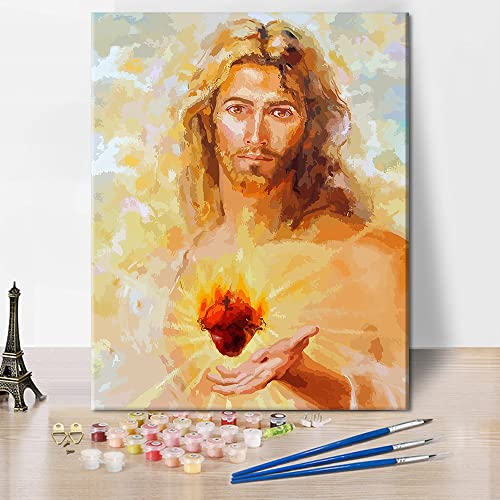 TISHIRON Jesus DIY Malen nach Zahlen für Erwachsene Anfänger bunte Gott Malerei Kit Acrylfarbe Set Malerei Porträt Ölgemälde auf Leinwand für Wanddekoration 16" W x 20" L von TISHIRON