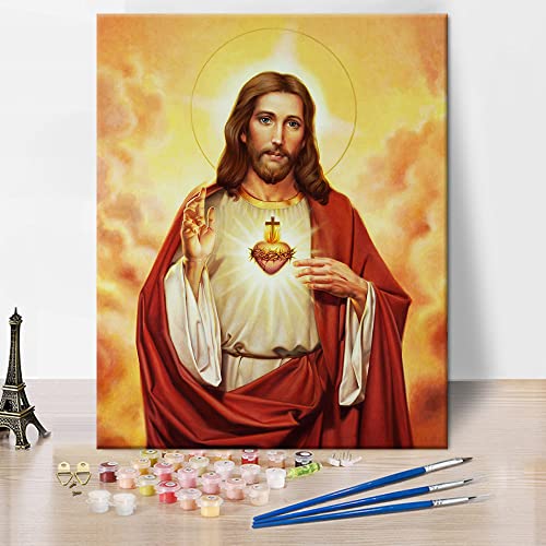 TISHIRON Jesus Malen Nach Zahlen für Erwachsene DIY Handgemalt Ölgemälde Kit Christentum Leinwand Pinsels und Acrylfarbe Malen Nach Zahlen 40 X 50cm(ohne Rahmen) von TISHIRON