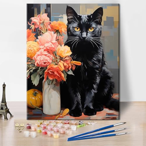 TISHIRON Katze Malen Nach Zahlen Erwachsene,Matisse Stil Wandkunst Dekoriert Abstrakte Katze DIY Handgemalt Ölgemälde Kit für Anfänger und Erwachsene Ölmalerei Zeichnung 40X50CM von TISHIRON