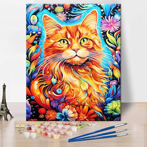 TISHIRON Katze malen durch Zahlen Kit für Erwachsene, abstrakte orange Tabby Katze DIY Farbe durch Zahlen, Aquarell Kunst Stil Katze malen durch Zahlen Kit für Anfänger Acrylfarbe Handwerk 16x20 Inch TISHIRON Katze malen durch Zahlen Kit für Erwachsene, abstrakte orange Tabby Katze DIY Farbe durch Zahlen, Aquarell Kunst Stil Katze malen durch Zahlen Kit für Anfänger Acrylfarbe Handwerk 16x20 Inch von TISHIRON