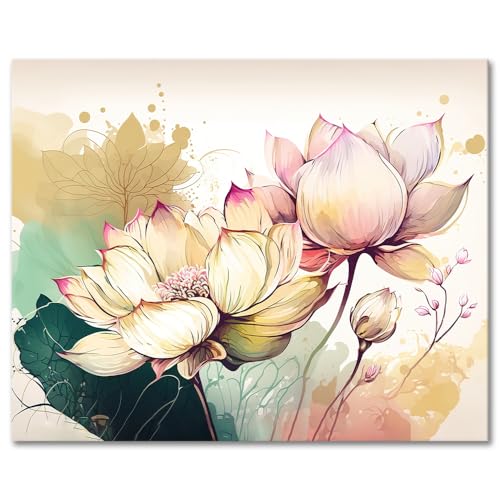 TISHIRON Lotus Malen nach Zahlen Erwachsene Blumen DIY Erwachsene Malen nach Zahlen Kits auf Leinwand Blühende Öl-Handmalerei mit Pinseln Kunsthandwerk für Zuhause 40 x 50 cm(rahmenlos) von TISHIRON