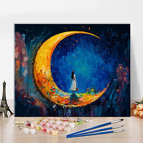 TISHIRON Malen Nach Zahlen, Mond und Jungfrau Ölgemälde für Erwachsene Anfänger, Abstrakte Malerei Nach Zahlen Kit für Wanddekoration mit Pinsel und Pigment, 40x50 CM, Rahmenlos TISHIRON Malen Nach Zahlen, Mond und Jungfrau Ölgemälde für Erwachsene Anfänger, Abstrakte Malerei Nach Zahlen Kit für Wanddekoration mit Pinsel und Pigment, 40x50 CM, Rahmenlos von TISHIRON