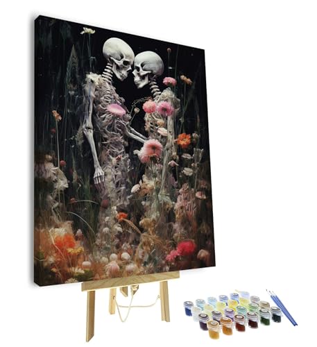 TISHIRON Malen Nach Zahlen Erwachsene, DIY Handgemalt Ölgemälde Ein Liebespaar Knochen mit Blumen Kit für Anfänger, Kopfschädel Malset Einfaches Malen nach Zahlen 40X50CM -Mit Rahmen TISHIRON Malen Nach Zahlen Erwachsene, DIY Handgemalt Ölgemälde Ein Liebespaar Knochen mit Blumen Kit für Anfänger, Kopfschädel Malset Einfaches Malen nach Zahlen 40X50CM -Mit Rahmen von TISHIRON