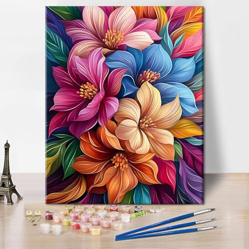 TISHIRON Malen Nach Zahlen Erwachsene Abstrakte Blumen Malen-Nach-Zahlen Für Erwachsene Bunte Blumen DIY Malen-Nach-Zahlen Kits Handgemalt Ölgemälde Kit Wohndekor Kunstwerk, 40x50cm von TISHIRON