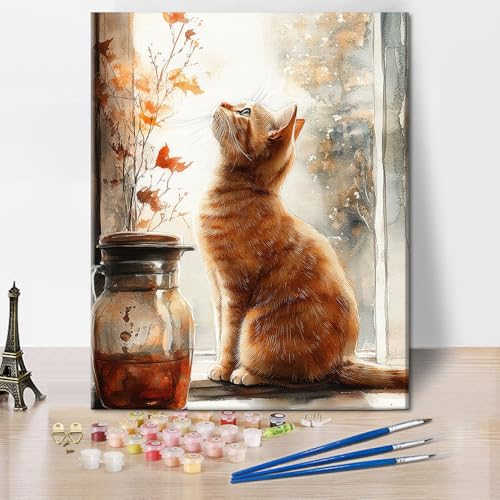 TISHIRON Malen Nach Zahlen Erwachsene Junior Katze auf der Fensterbank Malen-Nach-Zahlen Erwachsene DIY Malen Nach Zahlen Kits Faltenfreie Leinwand mit 3 Pinsel, 40x50cm TISHIRON Malen Nach Zahlen Erwachsene Junior Katze auf der Fensterbank Malen-Nach-Zahlen Erwachsene DIY Malen Nach Zahlen Kits Faltenfreie Leinwand mit 3 Pinsel, 40x50cm von TISHIRON