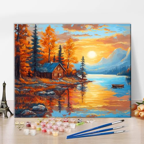 TISHIRON Malen Nach Zahlen Erwachsene Landschaft Malen Nach Zahlen Ab 9 Jahre Mädchen Ländliche Landschaft Malen-Nach-Zahlen Erwachsene DIY Handgemalt Ölgemälde Kit Heimdekorations, 40x50cm von TISHIRON