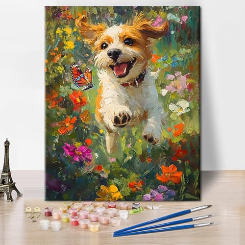 TISHIRON Malen Nach Zahlen Erwachsene Malen-Nach-Zahlen Kits Hund Im Blumenfeld Malen Nach Zahlen Tiere Hund Malen Nach Zahlen Junior Erwachsene DIY Handgemalt Ölgemälde Kit Als Geschenk, 40x50cm TISHIRON Malen Nach Zahlen Erwachsene Malen-Nach-Zahlen Kits Hund Im Blumenfeld Malen Nach Zahlen Tiere Hund Malen Nach Zahlen Junior Erwachsene DIY Handgemalt Ölgemälde Kit Als Geschenk, 40x50cm von TISHIRON
