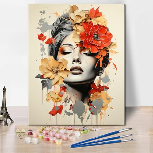 TISHIRON Malen Nach Zahlen Erwachsene - Malen Nach Zahlen Retro Blumen Frauenporträt - Malen nach Zahlen für Anfänger Leinwand für Heimdekoration 40x50cm TISHIRON Malen Nach Zahlen Erwachsene - Malen Nach Zahlen Retro Blumen Frauenporträt - Malen nach Zahlen für Anfänger Leinwand für Heimdekoration 40x50cm von TISHIRON