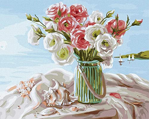 TISHIRON Malen Nach Zahlen Erwachsene Rosen Blumenstrauß Malen Nach Zahlen Kit Mit Leinwand, Pinsels Und Acrylfarbe - Diy Handgemalt öLgemäLde Kit Als Geschenk 40 X 50cm von TISHIRON