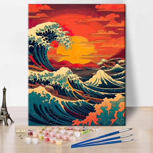 TISHIRON Malen Nach Zahlen Für Erwachsene, Japanische Landschaft Malen Nach Zahlen Erwachsene, Große Wellen Malen Nach Zahlen, DIY Malen-Nach-Zahlen Kits Leinwand Mit 3 Pinseln - 16 * 20 Zoll TISHIRON Malen Nach Zahlen Für Erwachsene, Japanische Landschaft Malen Nach Zahlen Erwachsene, Große Wellen Malen Nach Zahlen, DIY Malen-Nach-Zahlen Kits Leinwand Mit 3 Pinseln - 16 * 20 Zoll von TISHIRON