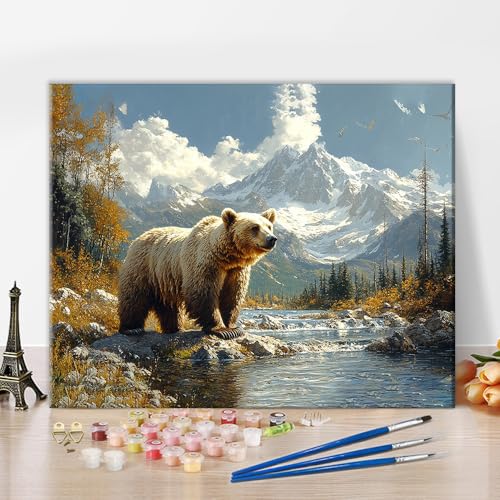 TISHIRON Malen Nach Zahlen Für Erwachsene Anfänger, Grizzlybär Malen Nach Zahlen Kits DIY Acrylmalerei Für Erwachsene Kinder Malen Nach Zahlen Tiere Abstrakte Kunsthandwerk, 16x20 Zoll von TISHIRON
