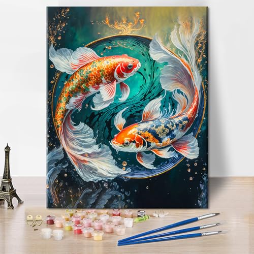 TISHIRON Malen Nach Zahlen Für Erwachsene Anfänger, Malen Nach Zahlen Kits DIY Acrylmalerei Für Erwachsene Kinder Malen Nach Zahlen Yin-Yang Koi Karpfen Kunsthandwerk, 16x20 Zoll TISHIRON Malen Nach Zahlen Für Erwachsene Anfänger, Malen Nach Zahlen Kits DIY Acrylmalerei Für Erwachsene Kinder Malen Nach Zahlen Yin-Yang Koi Karpfen Kunsthandwerk, 16x20 Zoll von TISHIRON