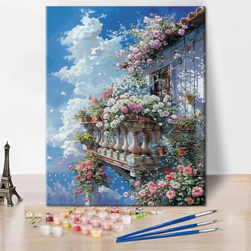 TISHIRON Malen Nach Zahlen Set für Erwachsene Blumen auf der Balkon eines alten Hauses DIY Malen Nach Zahlen für Erwachsene Blumen Öl Gemälde mit Pinsel Erwachsenen Malen Nach Zahlen Sets TISHIRON Malen Nach Zahlen Set für Erwachsene Blumen auf der Balkon eines alten Hauses DIY Malen Nach Zahlen für Erwachsene Blumen Öl Gemälde mit Pinsel Erwachsenen Malen Nach Zahlen Sets von TISHIRON