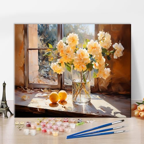 TISHIRON Malen Nach Zahlen Set für Erwachsene Blumensträuß Erwachsenen Malen Nach Zahlen mit Pinsel Herbst Vase Blumen Gemälde Öl Malen Nach Zahlen DIY Malkunst Handwerk für Zuhause von TISHIRON