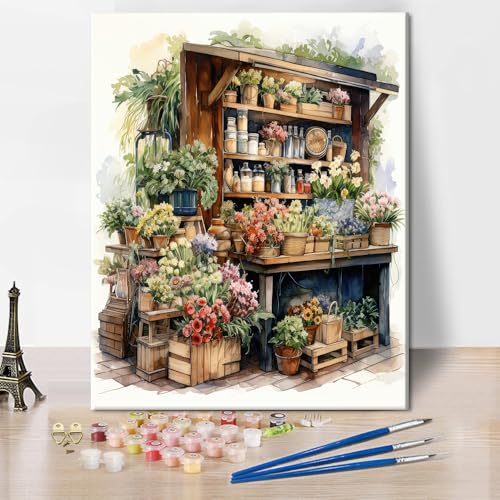 TISHIRON Malen Nach Zahlen Set für Erwachsene Wasserfarbenblumenladen Malen Nach Zahlen für Erwachsene grüne Pflanzen Blumen Gemälde Erwachsenen Malen Nach Zahlen Sets auf Leinwand TISHIRON Malen Nach Zahlen Set für Erwachsene Wasserfarbenblumenladen Malen Nach Zahlen für Erwachsene grüne Pflanzen Blumen Gemälde Erwachsenen Malen Nach Zahlen Sets auf Leinwand von TISHIRON
