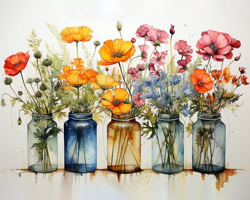 TISHIRON Malen Nach Zahlen Wildblumen DIY Malen-Nach-Zahlen-Sets Blumen Malen Nach Zahlen Erwachsene Blume Malen Nach Zahlen Für Erwachsene Auf Leinwand Heimdekoration, 40x50cm von TISHIRON