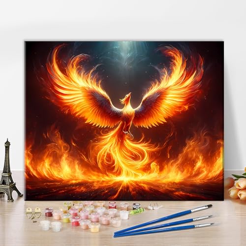 TISHIRON Malen Nach Zahlen für Erwachsene,Der Majestätische Phoenix in der Wiedergeburt Ölgemälde Kit für Anfänger,Mit 3-Pinseln Handgemalt ölgemälde Kit 40x50cm(Rahmenlos) von TISHIRON